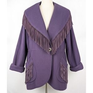 Vtg Lorovi Purple Wool Fringe Jacket Coat Western Indie Womens L 70s 80s Hippie